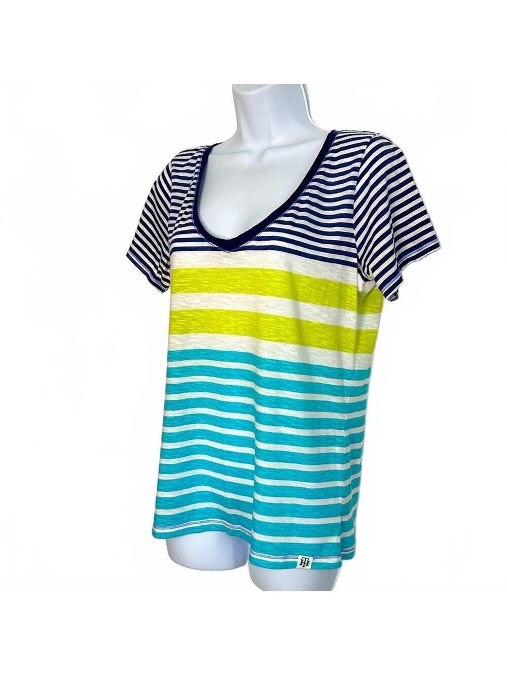 Tommy Hilfiger Women's Medium V-Neck Striped Short Sleeve T-Shirt